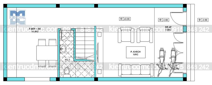 Mau thiet ke nha pho 3 tang tren dien tich 55m2
