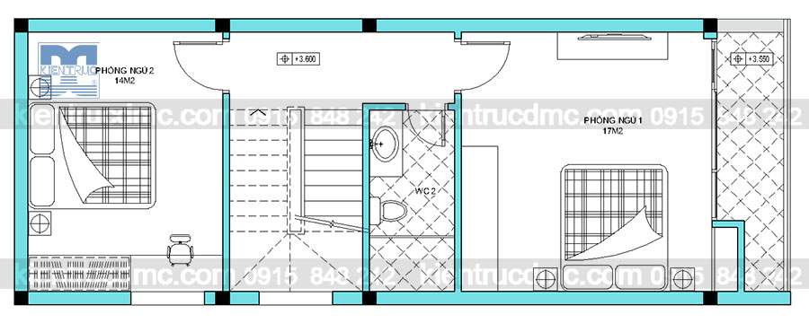 Mau thiet ke nha pho 3 tang tren dien tich 55m2