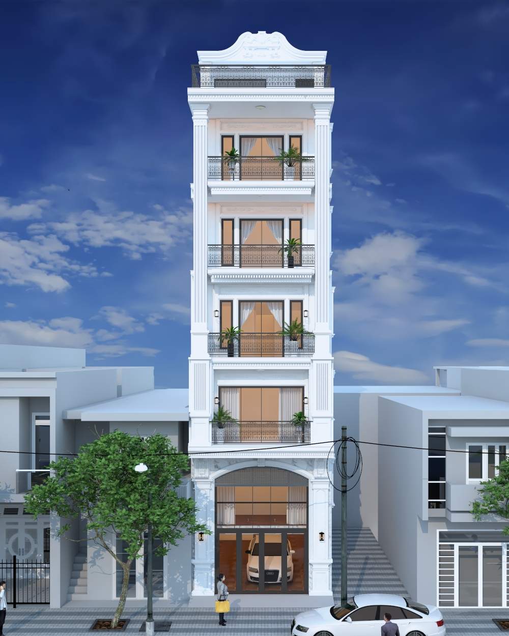 Thiết kế nhà phố 5,5 tầng hai mặt tiền diện tích 70m2
