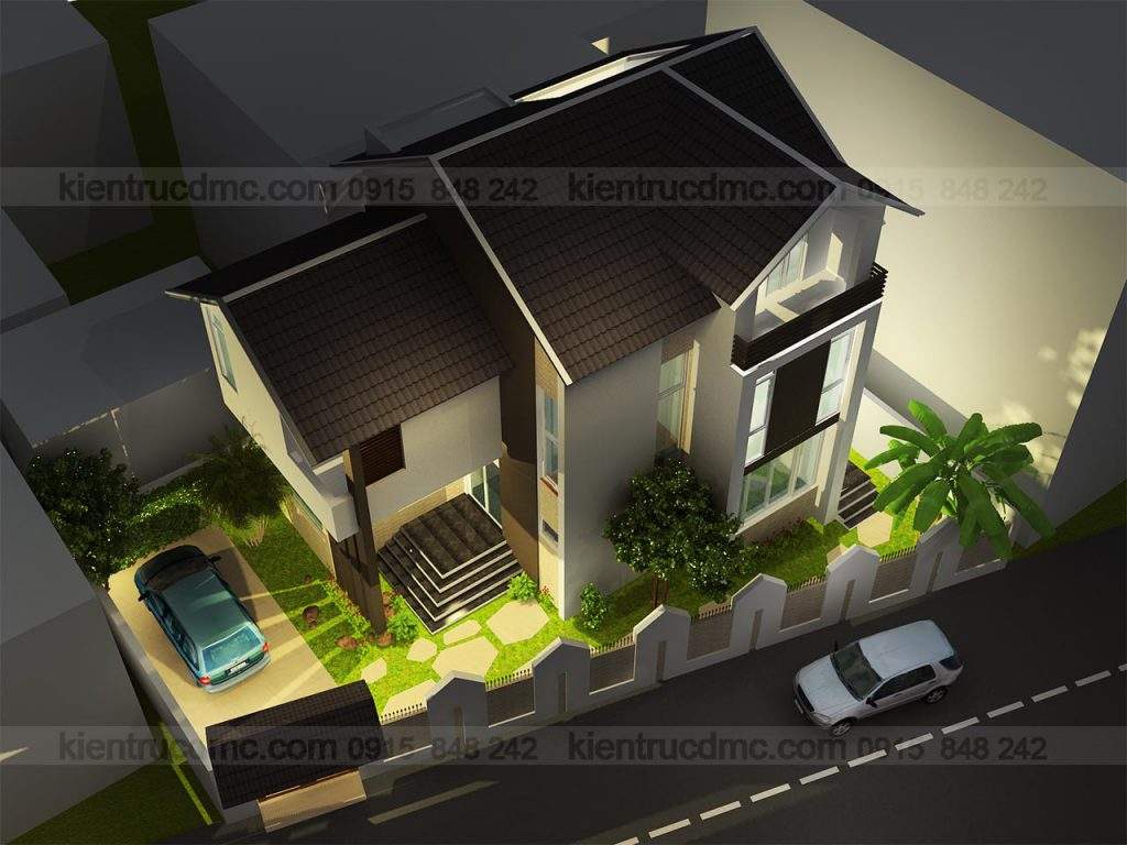 Mẫu thiết kế biệt thự mini 2 tầng phong cách hiện đại