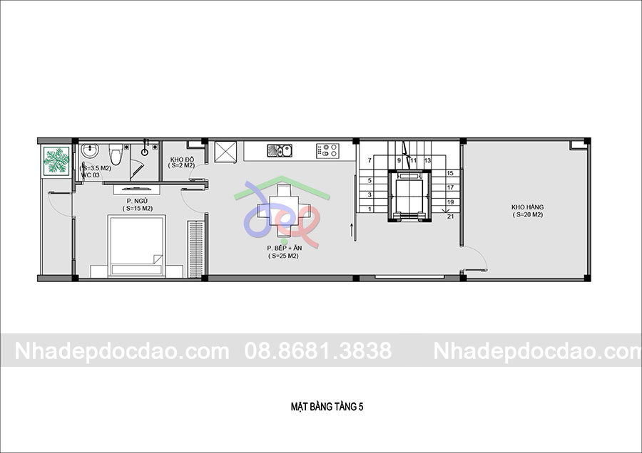 Mau thiet ke nha o ket hop kinh doanh 5,5 tang tren dien tich 90m2